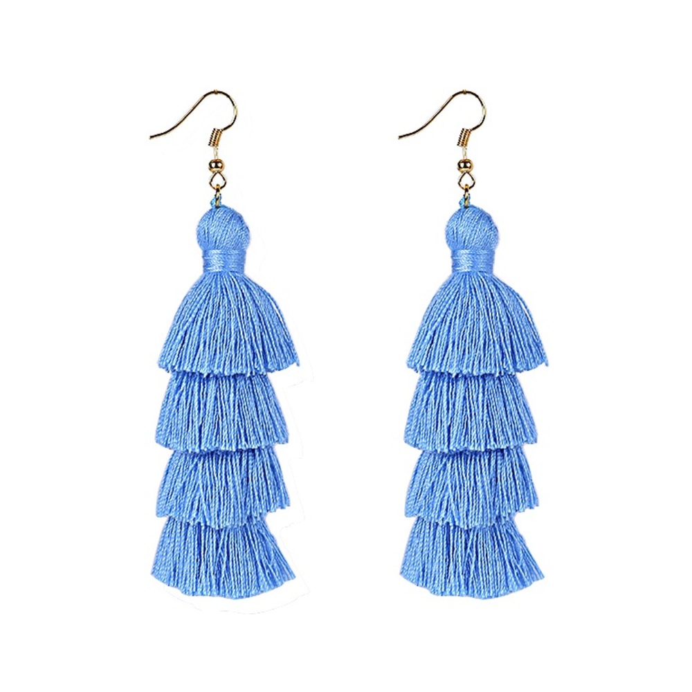 Powder Blue 4 Layer Fiesta Tassel Earrings - Picture 1 of 3